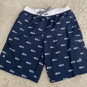 Beverly Hills Polo Club Board Shorts Mens Medium Navy Blue Fish Bone Swim Trunks